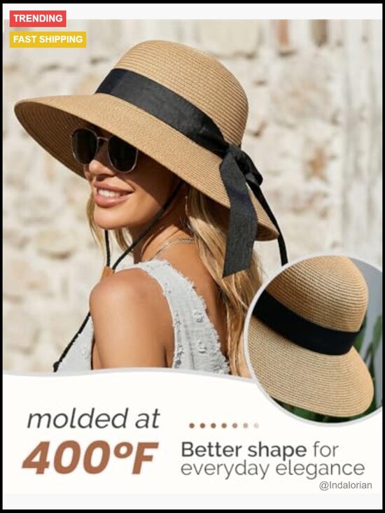 Straw Sun Hat UPF 50+ Lightweight Bucket Hat Summer Travel UV Protection